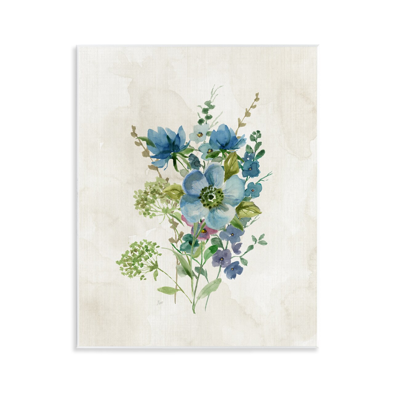 Stupell Industries Blue Wildflower Cluster Wall Plaque Art Design by Nan
